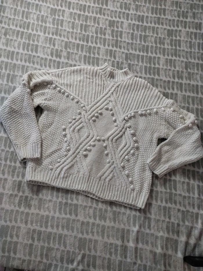 Pull col roulé écru maille torsades pompon Jennyfer taille M 38 - photo numéro 1