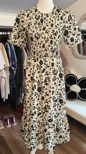 Robe longue motif feuilles manches bouffantes GTW Urban T38
