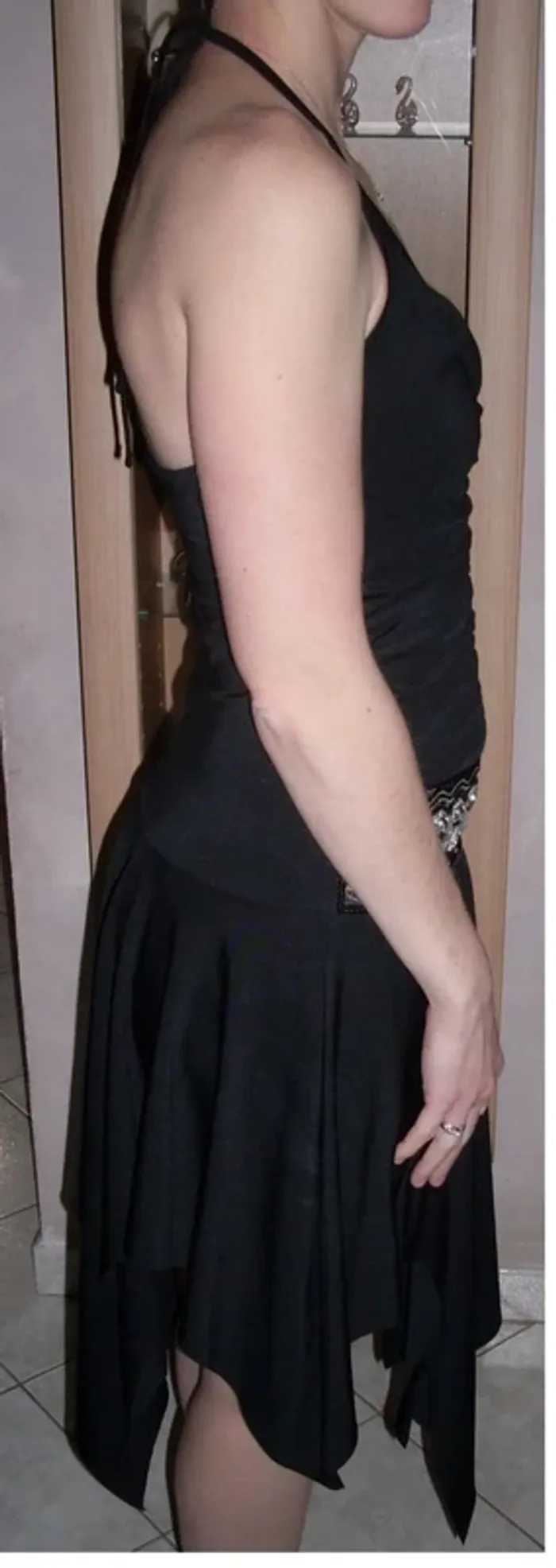 💕Magnifique robe de soirée noire ceinture strass taille XS neuve (photos portée) - photo numéro 6