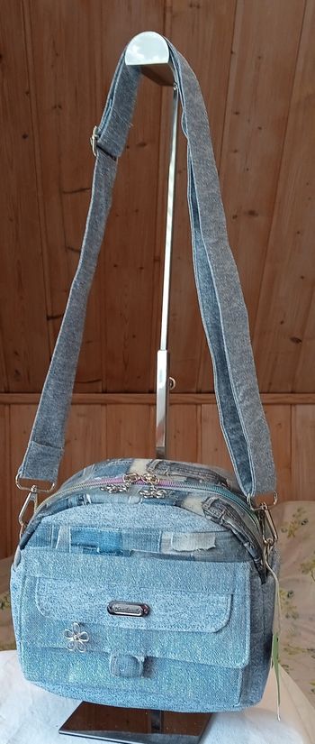 Sac en matière simili cuir effet jean, bi matière 
