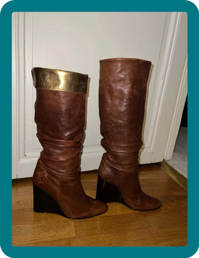 Bottes hautes plissées en cuir véritable taille 38 - BCBGmaxazria - photo numéro 3