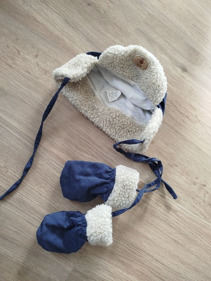 Bonnet et moufle bébé 46 cm