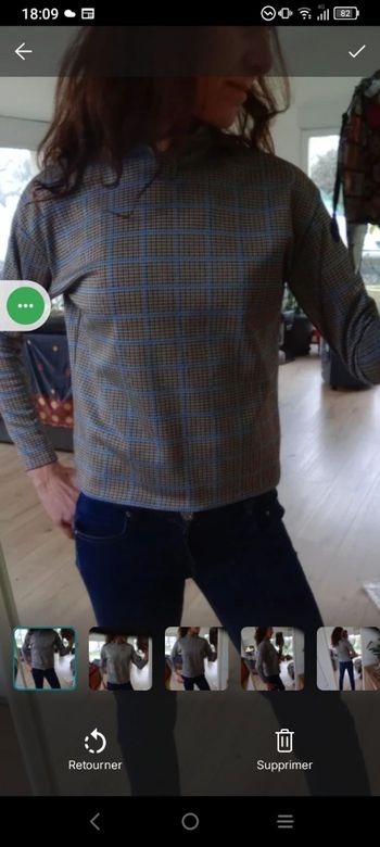 Haut à col montant XS motif pied de poule et Carreaux c76