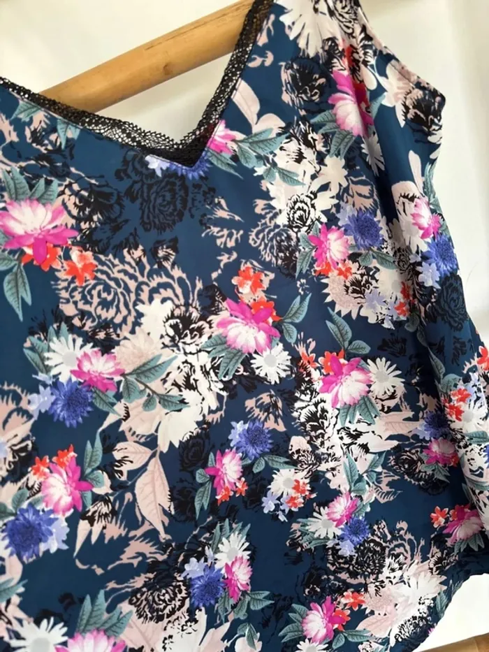 Débardeur bleu à fleurs colorées promod taille S - photo numéro 3