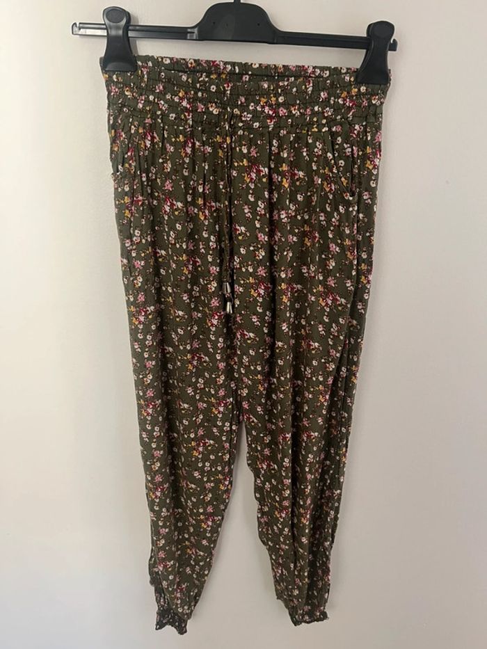 Pantalon kaki fleuri décontracté taille unique