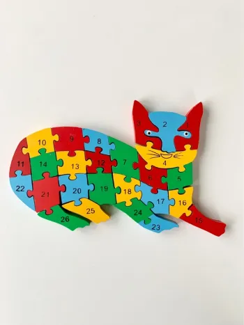 Puzzle 🧩 3D en bois forme de chat apprentissage chiffres et lettres