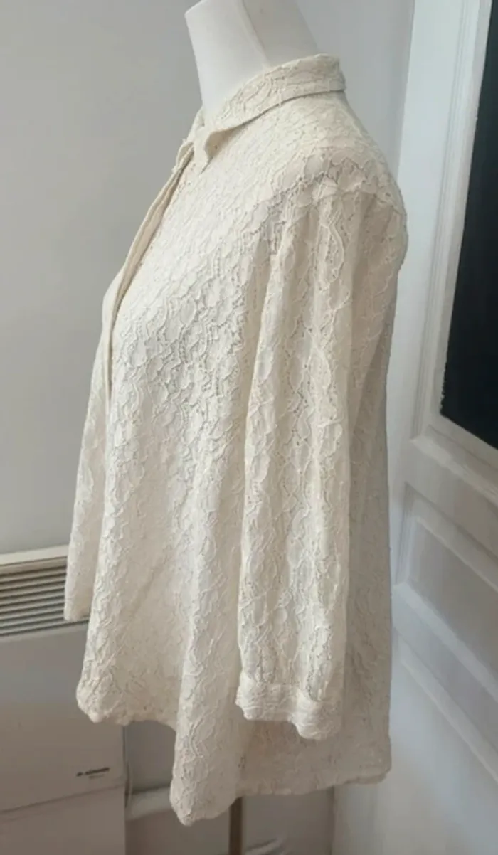 Masai chemise, haut blouse boutonné  en dentelle crème , femme, taille S - photo numéro 4