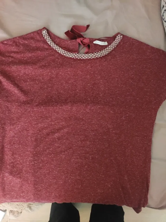 T-shirt rouge chiné - photo numéro 2