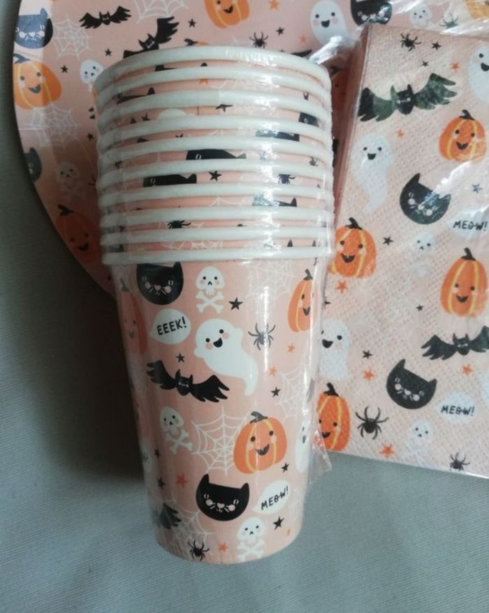 🎃 Lot vaisselle jetable Halloween - Neuf - Verres, assiettes, serviettes en papier - photo numéro 4