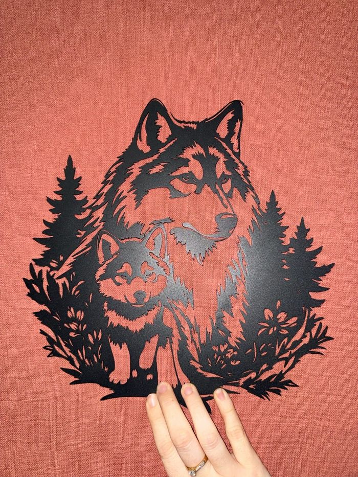 Décoration murale en métal loup