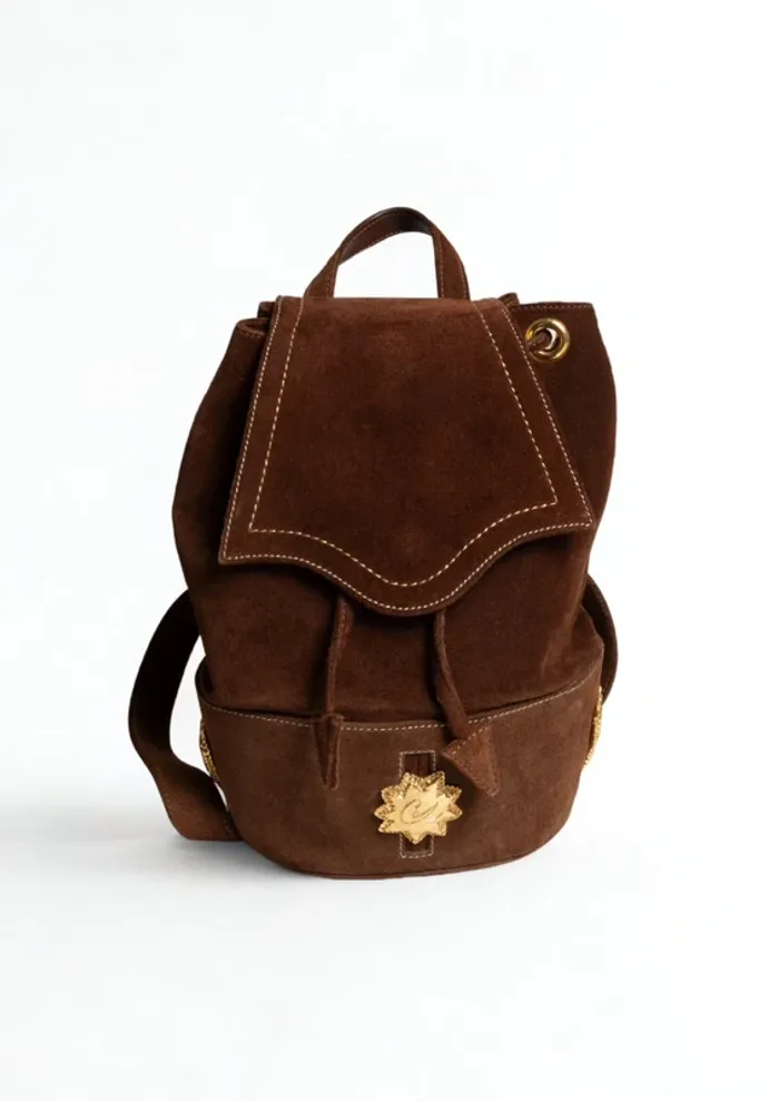 Sac à dos vintage Christian Lacroix en daim chocolat - photo numéro 2