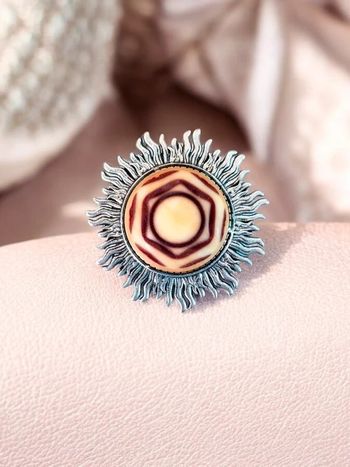 Magnifique broche couleur argenté avec cabochon couleur crème et marron