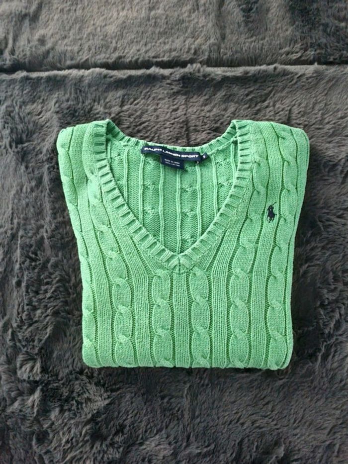 Pull torsadé Col V Ralph Lauren vert, S Femmes