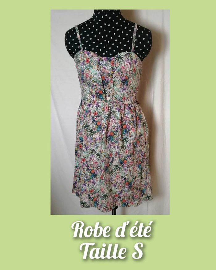 Robe d'été tropical multicolore à bretelles fleurs Taille S