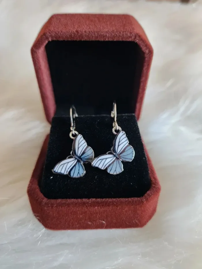 💎Boucles d'oreilles Créoles Papillons Gris 💎
