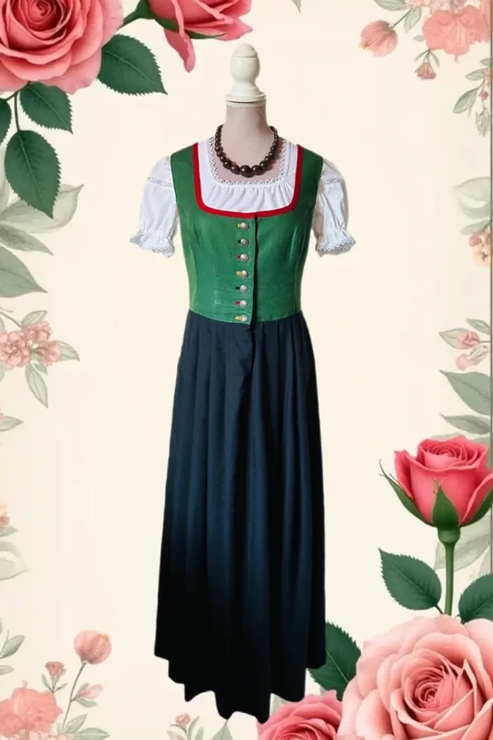 🌿💐Robe vintage traditionnelle Dirndl XL/42 cottagecore Oktoberfest Trachten Austrian long dress💐🌿