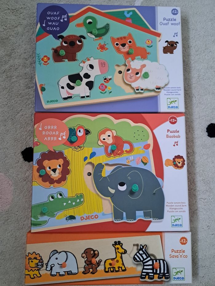 Lot 3 puzzles, baobab, ouaf woof et sava'n'co