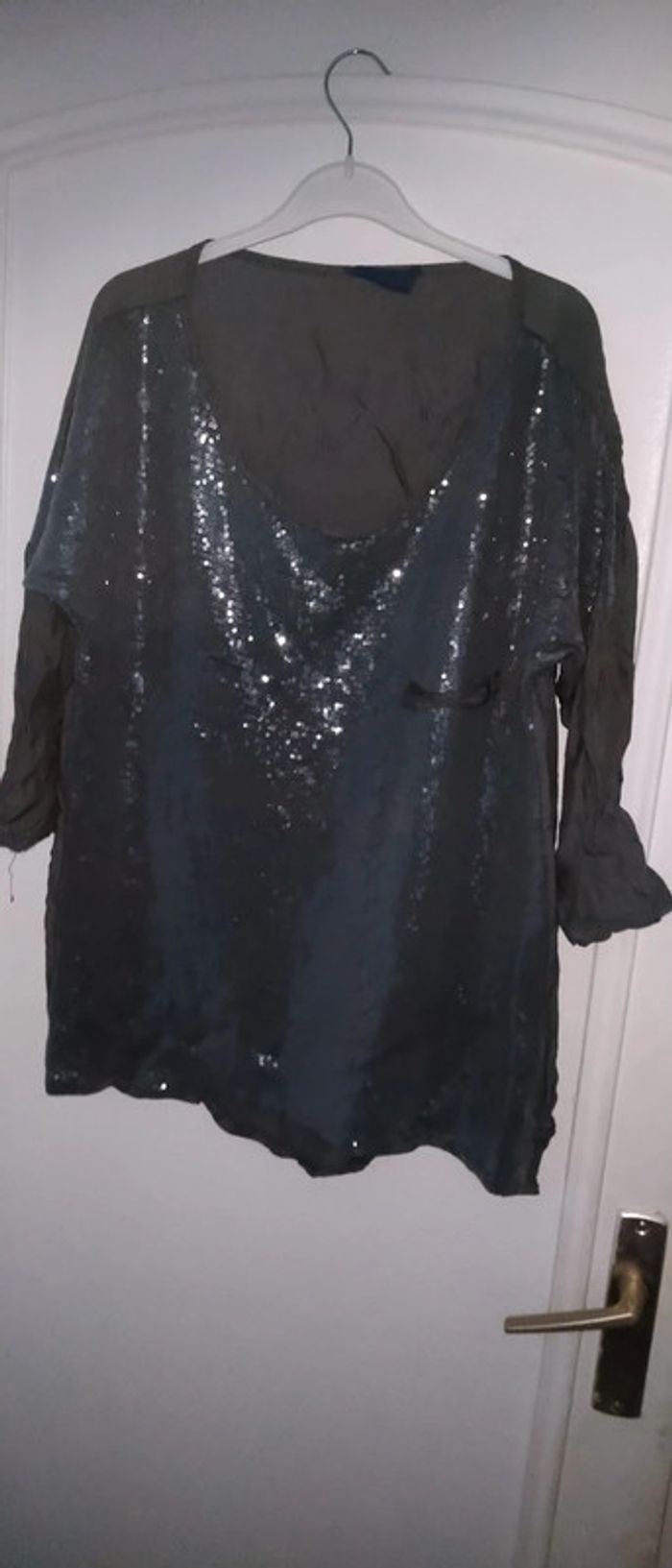 Haut bi matière soie et sequins  femme taille unique - photo numéro 4