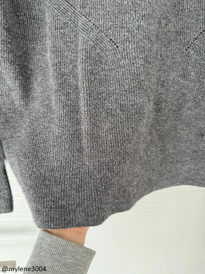 Pull d'hiver gris col rond uni basique simple manches longues en fausse fourrure - photo numéro 4