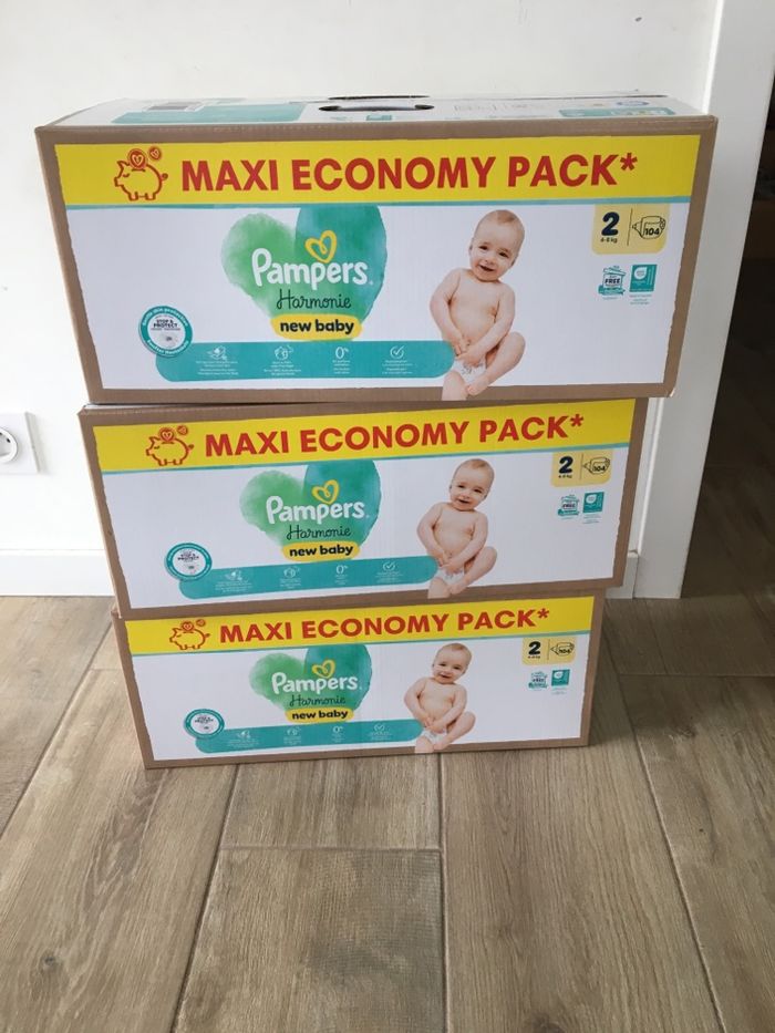 3 cartons couches Pampers harmonie taille 2
