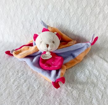 Doudou ours pétales rose orange mauve