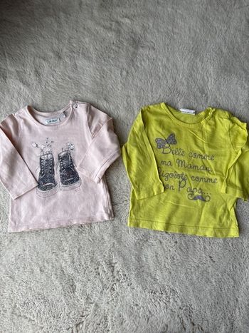 Lot 2 tee-shirts manche longue- bébé fille 6 mois-très bon état -ikks