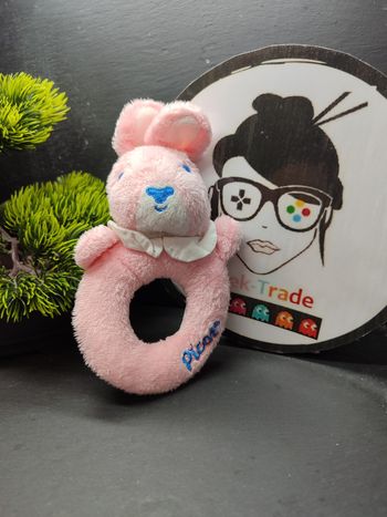 doudou peluche hochet lapin rose bleu picot blanc grelot Bébé DD003757