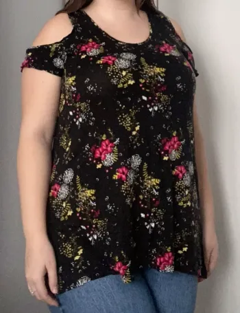 Top fleuri noir XL