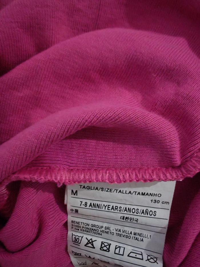 T-shirt manches longues Benetton rose 7-8 ans 👧 100% coton, logo imprimé - photo numéro 4