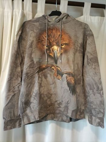 Pull sweat à capuche marron motif aigle