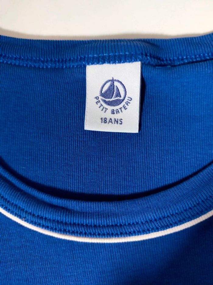 T-shirt bleu logo Petit Bateau – Taille 18 ans - photo numéro 4