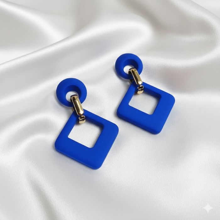 🌹💎pièce unique boucles d’oreilles pendantes bleu roi géométriques - photo numéro 2