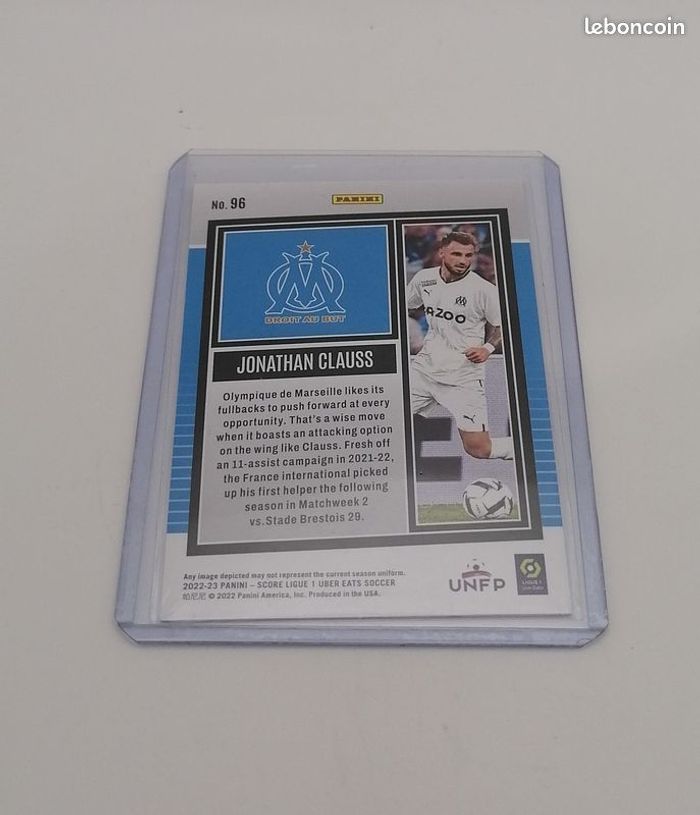 Carte Panini score Ligue 1 2022-23 Rookie Card Swirl Jonathan Clauss n°96. - photo numéro 3