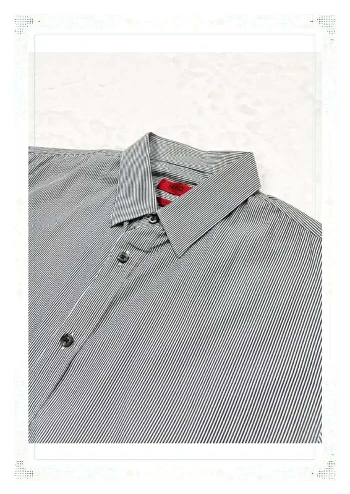 Hugo Boss chemise à rayures bleu et blanc coton homme L - photo numéro 4