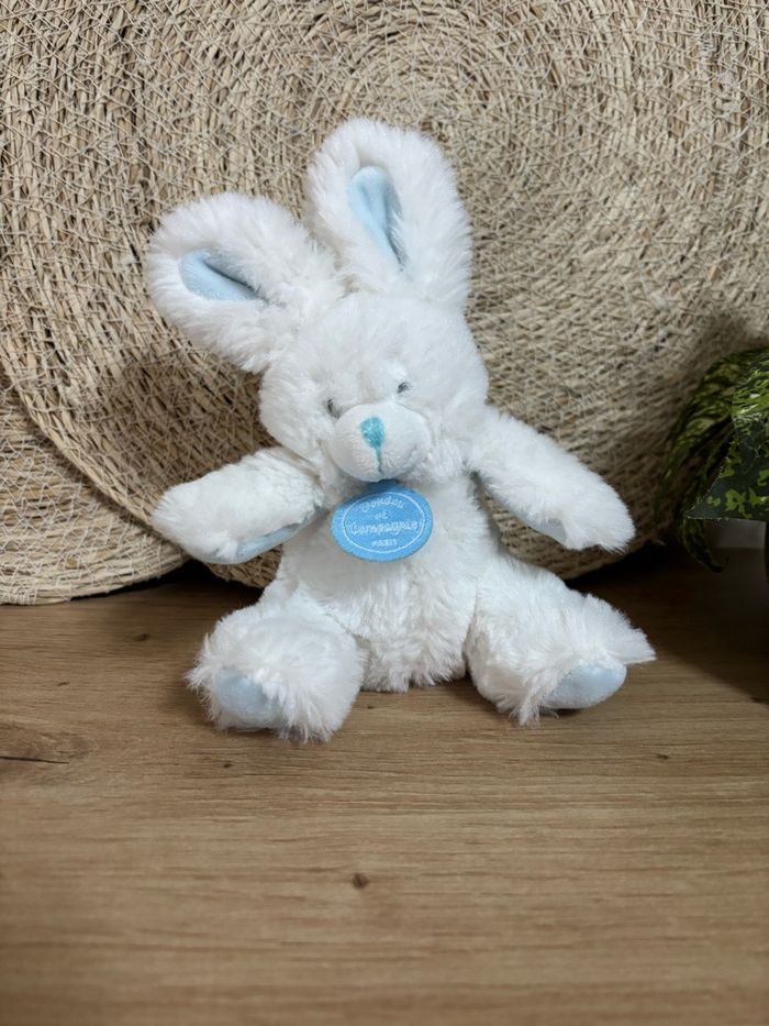 Doudou hochet lapin blanc bleu grelot doudou et compagnie - photo numéro 2