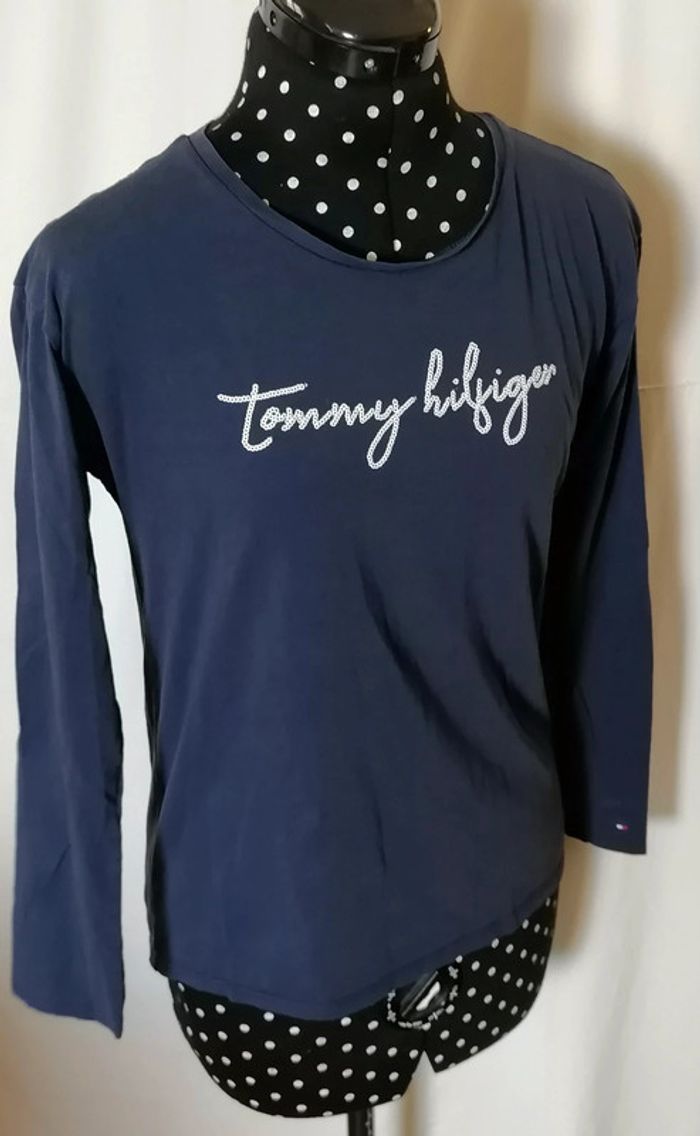 Tee-shirt manches longues bleu marine sequins taille 16 ans Tommy Hilfiger - photo numéro 3