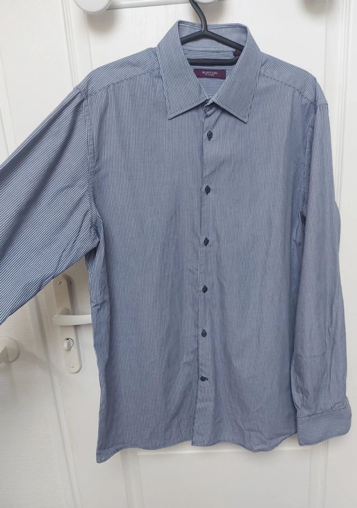 Chemise homme rayée bleu/gris Burton of London Taille 4 41-42 - photo numéro 2