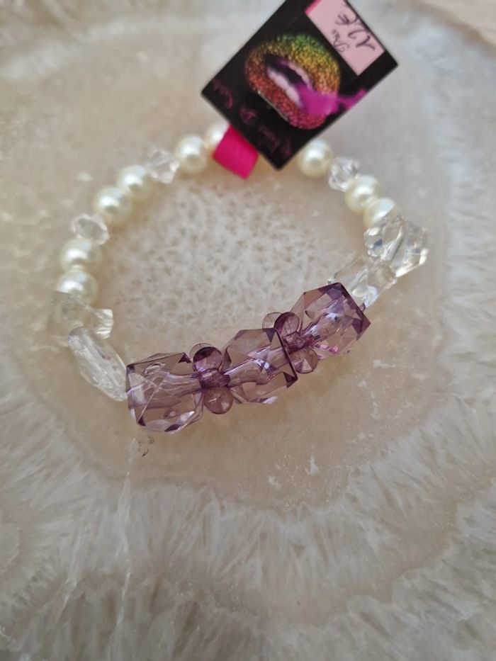 Bracelet Perles Blanches Nacrées Violet Transparent - photo numéro 11