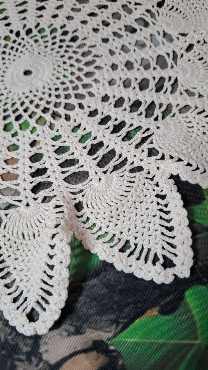 Napperon crochet motif fleur feuille écru blanc cassé vintage - photo numéro 3