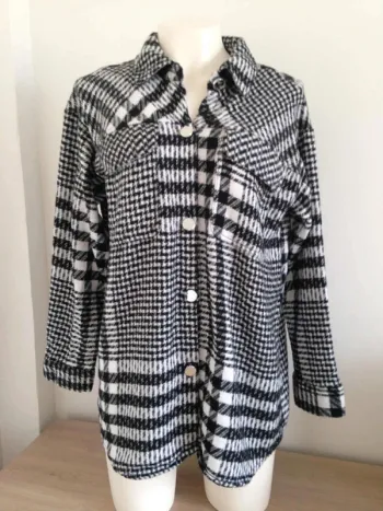Veste cardigan chemise manches longues pied de poule et carreaux 36 Amisu