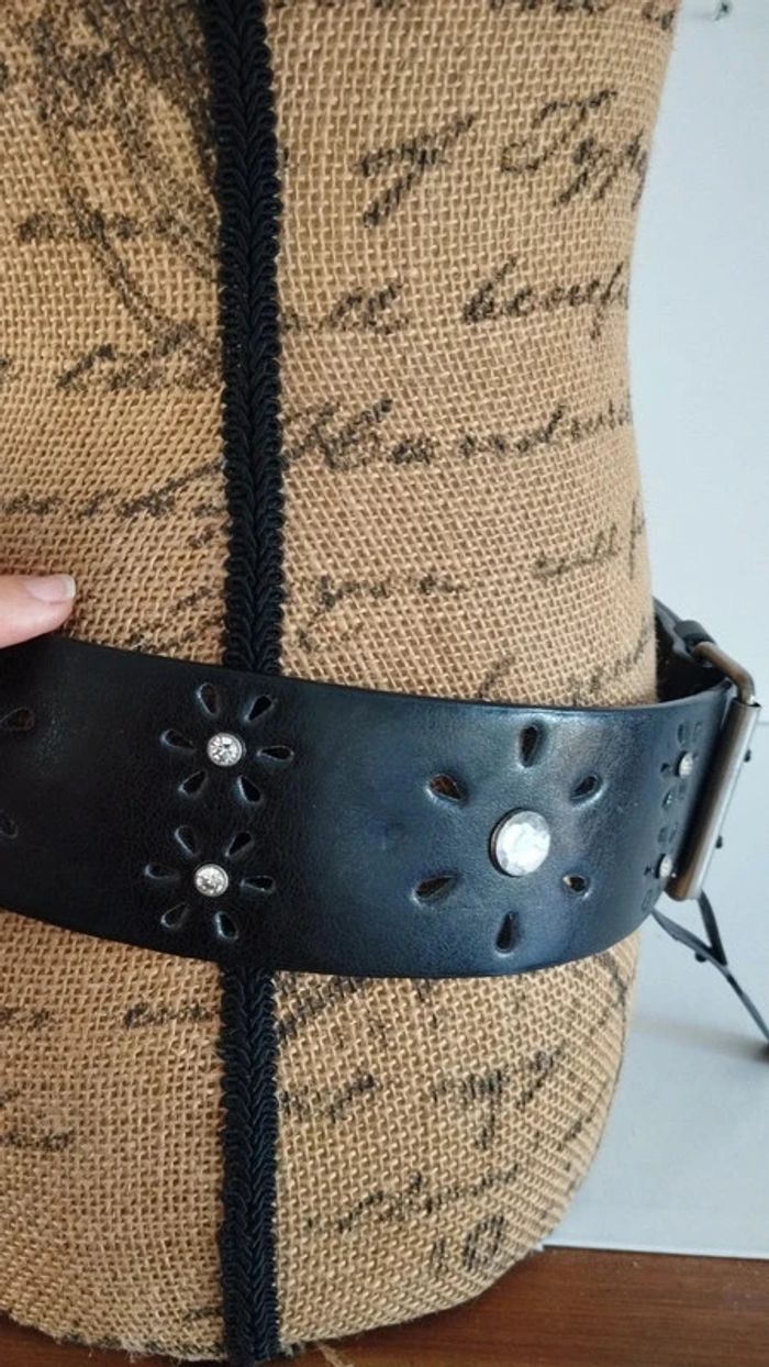 Ceinture noire effets pierres blanche 90 cm - photo numéro 3