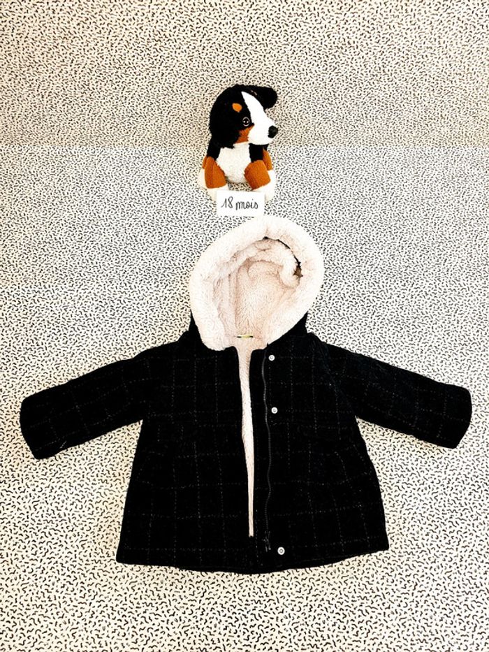 Blouson manteau polaire velours bleu marine foncé tape à l'œil TAO 18 mois