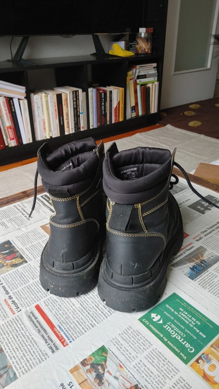 Grosse botte type Randonnée motard en caoutchouc imperméable surpiqûres crantée plateforme - photo numéro 4