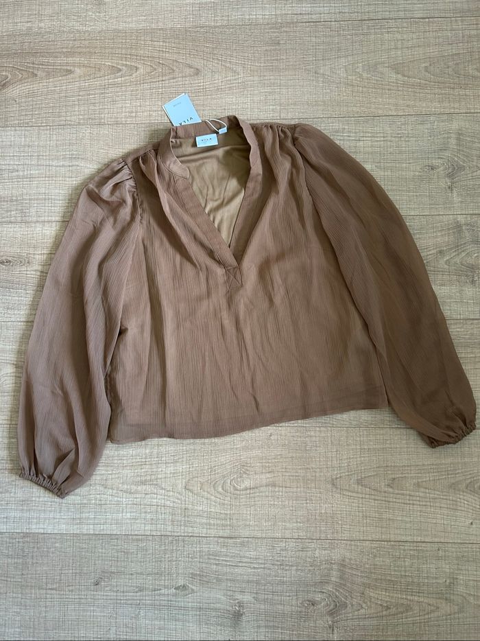 Blouse beige marron neuve à manches longues Vila taille 36 - photo numéro 7