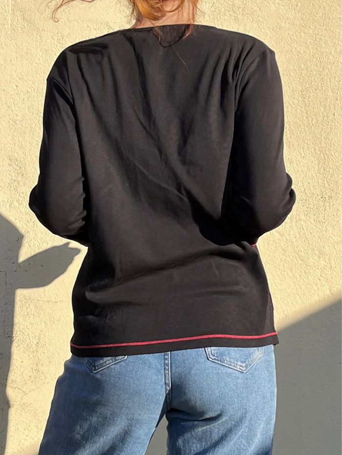 Haut manches 3/4 avec fleurs, 100% coton - rouge et noir - photo numéro 7
