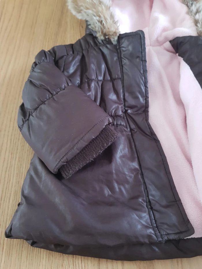 Doudoune chaude marron et rose bébé fille 12 mois Tissaia très bon état - photo numéro 2