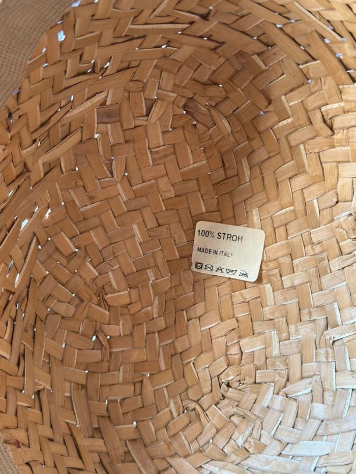 Chapeau en paille ruban imprimé bleu modèle vintage fabriqué en Italie T.U - photo numéro 14