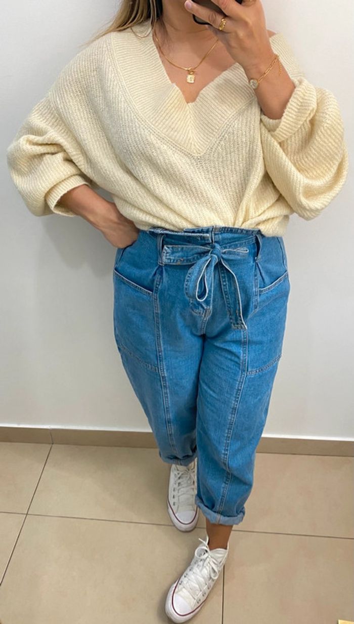 Superbe Pull Ample Crème Col V Taille M Et Plus - photo numéro 2