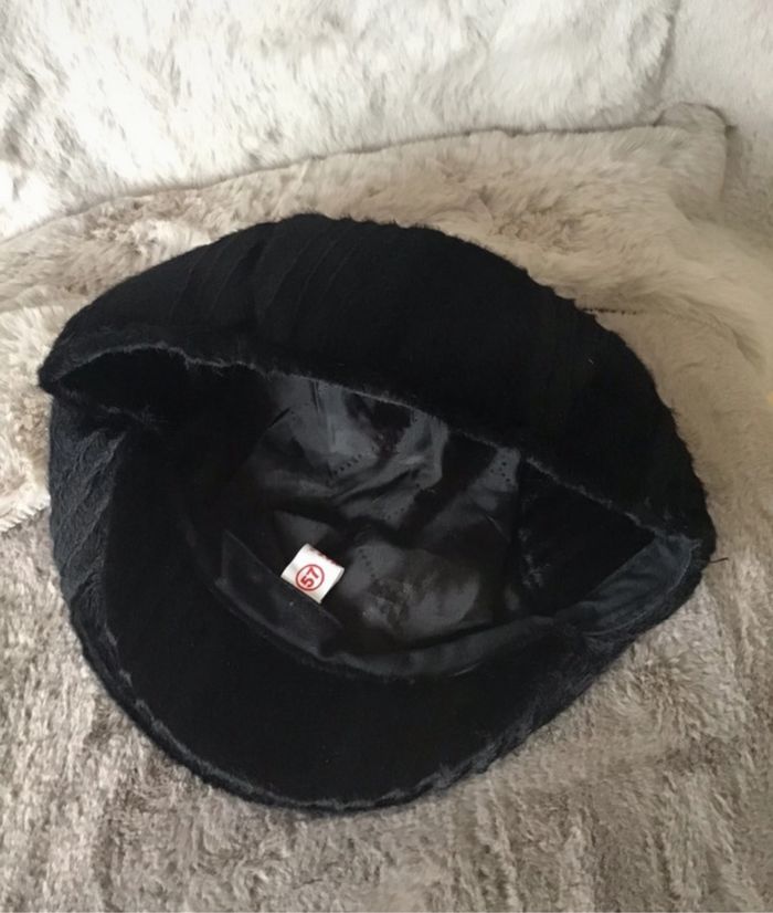 Béret noir fausse fourrure taille 57 - photo numéro 5