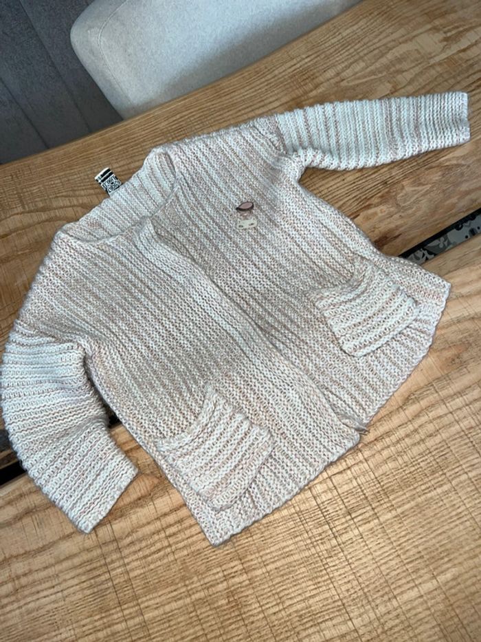 Gilet en laine rose pale chiné taille 2 3 4 ans tape à l’œil bien chaud veste - photo numéro 2